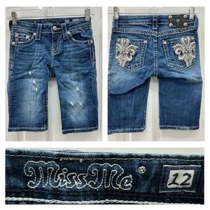 Miss Me thick stitch distressed bermuda denim jean shorts youth girl 12 JK5182M7